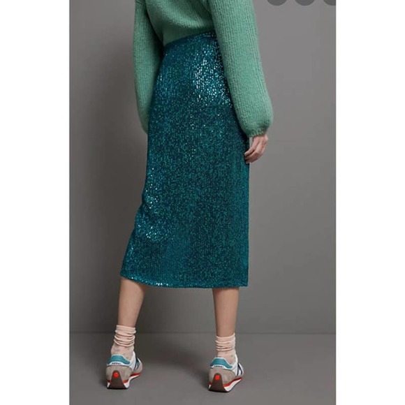 Maeve Anthropologie Alicia Sequin Midi Skirt Turquoise - Size M - Picture 9 of 10